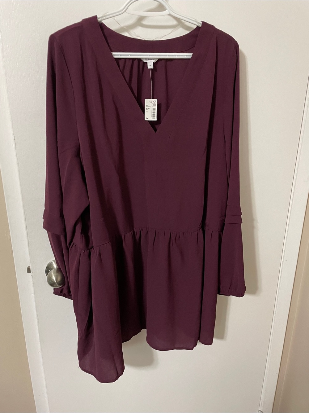 Nwt’s Reitmans Plum V-Neck Long Sleeve Peplum Tunic Size 2X